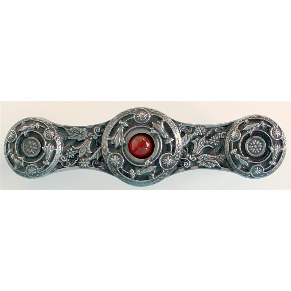 Notting Hill NHP-661-AP-RC Jeweled Lily Pull Antique Pewter/Red Carnelian natural stone